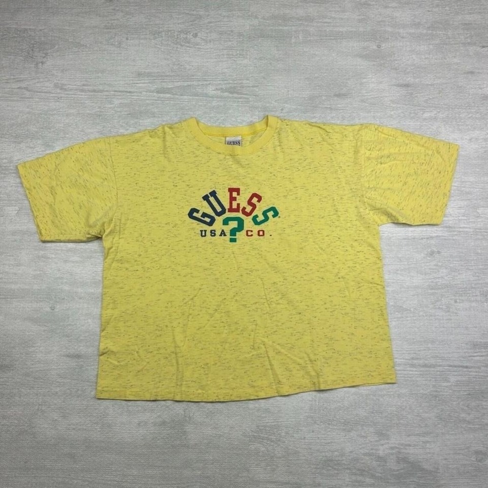 Vintage 80s Guess Shirt Adult XL Heather Yellow Arc Logo Paper Thin - Picture 1 of 4